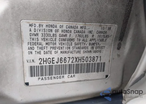 1999 Honda Civic Lx из США, поврежденный, VIN 2HGEJ6672XH503871